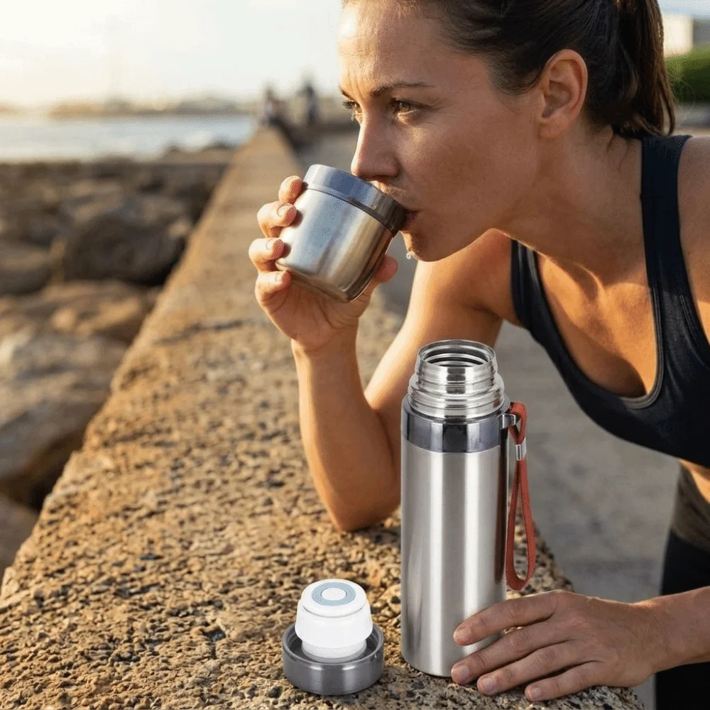 500ml Thermal Cup Double Wall Insulated Smooth Polished Insulated Bottle Tight Sealing Lid Rustless Steel Coffee Bottle