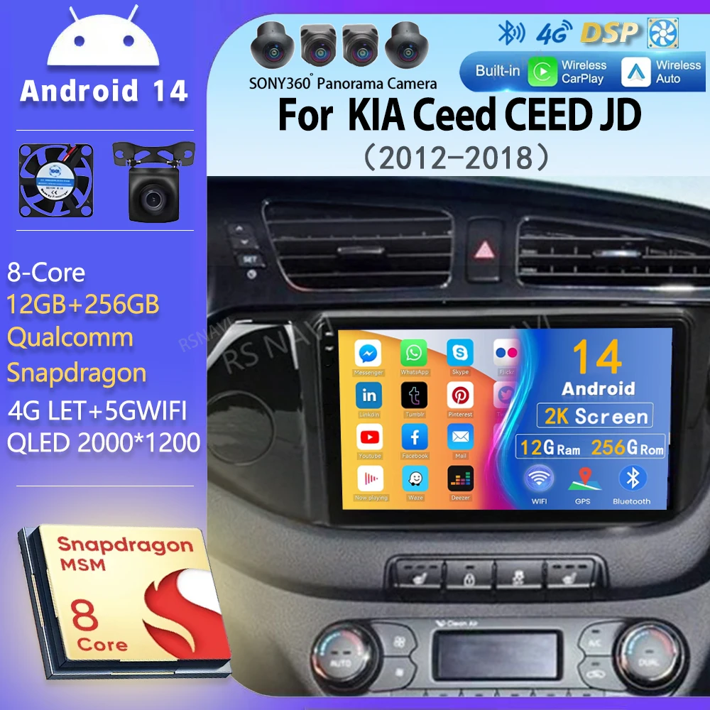 

Android 14 Carplay Car Radio For KIA Ceed CEED JD 2012 2013 - 2018 Navigation Multimedia Player Stereo 5GWiFi+4G SIM BT DSP GPS