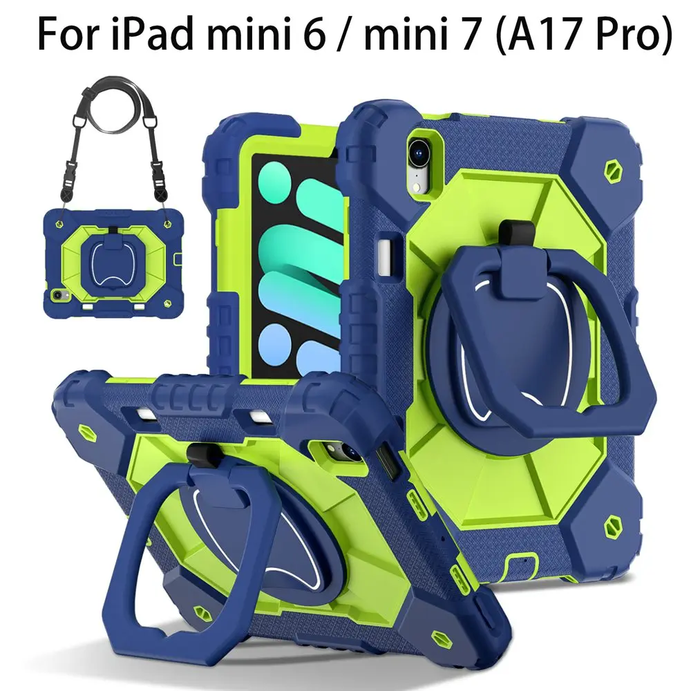 For iPad mini 7 2024 A17 Pro Case 8.3 inch Tablet cover Silicone+PC For iPad mini 6 Heavy Duty Armor Stand No Pen