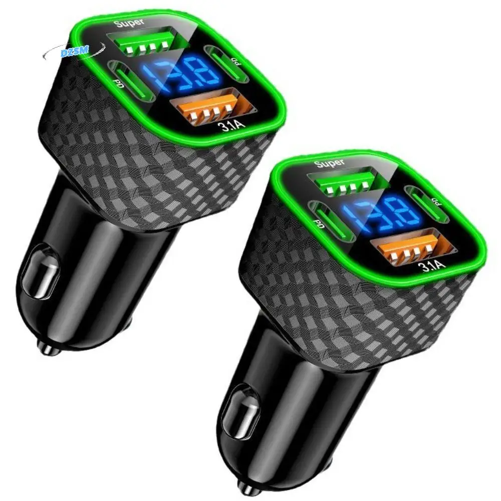 

2pcs Durable 380W Car Phone Charger Dual PD USB Mini Car Charger Fast Charging with Voltage Display Charge Adapter Mobile Phone