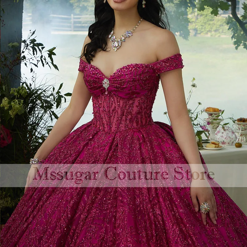 Charming Off The Shoulder Ball Gown Quinceanera Dress Beaded Birthday Prom Dresses For Girl Appliques Graduation Vestido De 15