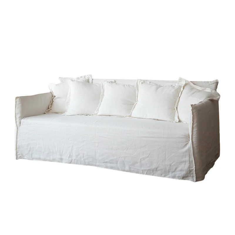

Wabi-sabi style linen four-person fabric sofa can be fully disassembled and washed Japanese-style small apartment homestay