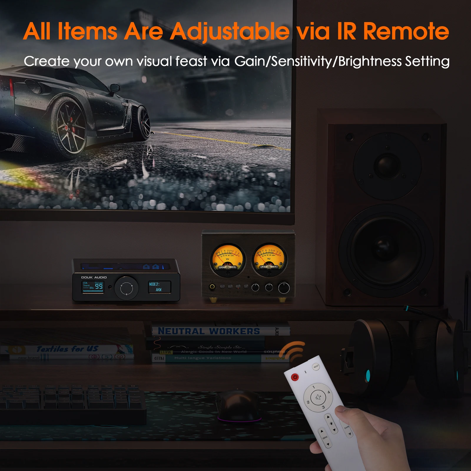 Nobsound VU1-W 4-IN-1-OUT محدد الصوت 4-way Stere Switcher Home Preamp VU Meter مع جهاز التحكم عن بعد