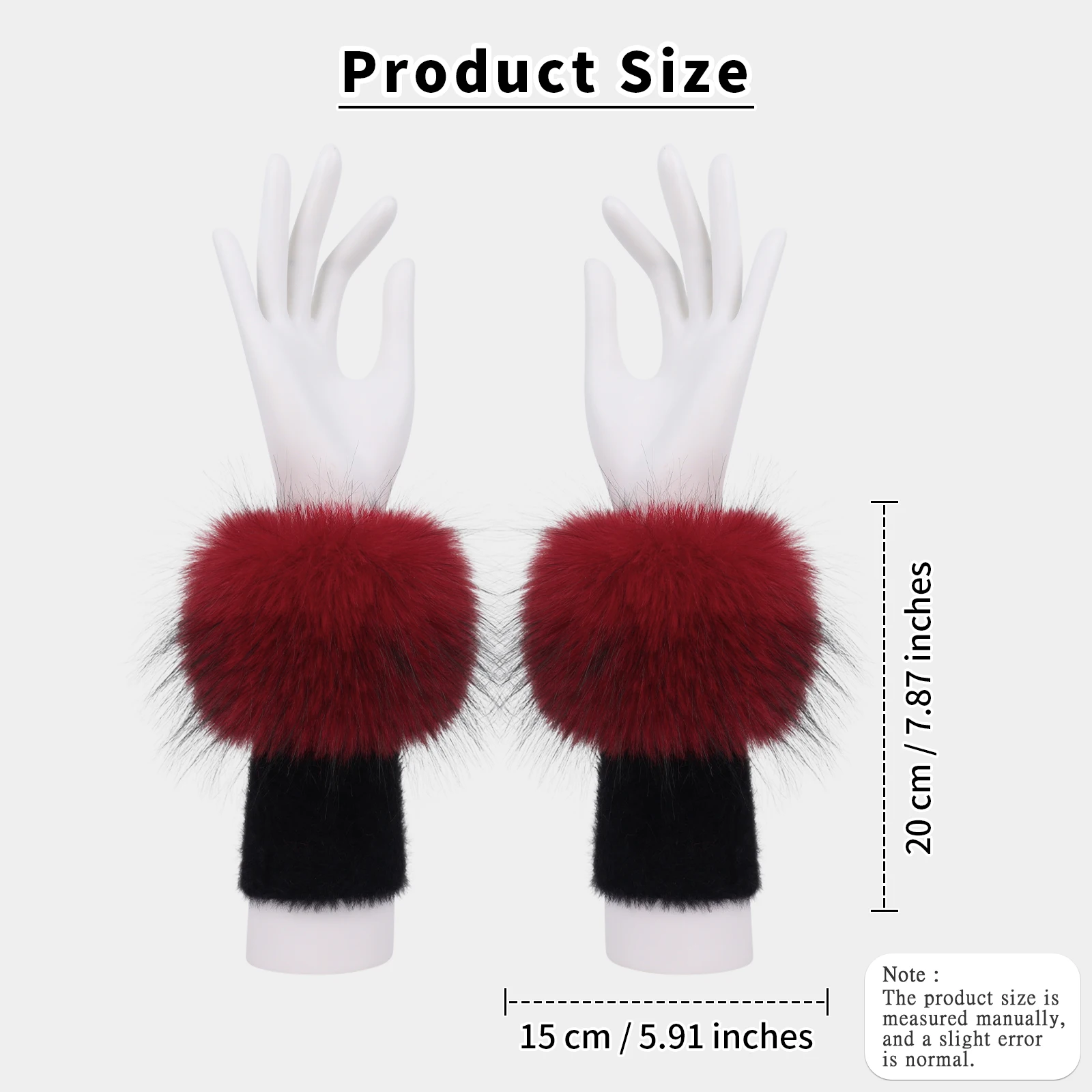 أصفاد معصم قصيرة من الفرو الصناعي، أساور معصم شتوية منفوشة من الفرو، ملحقات تدفئة الذراع #4