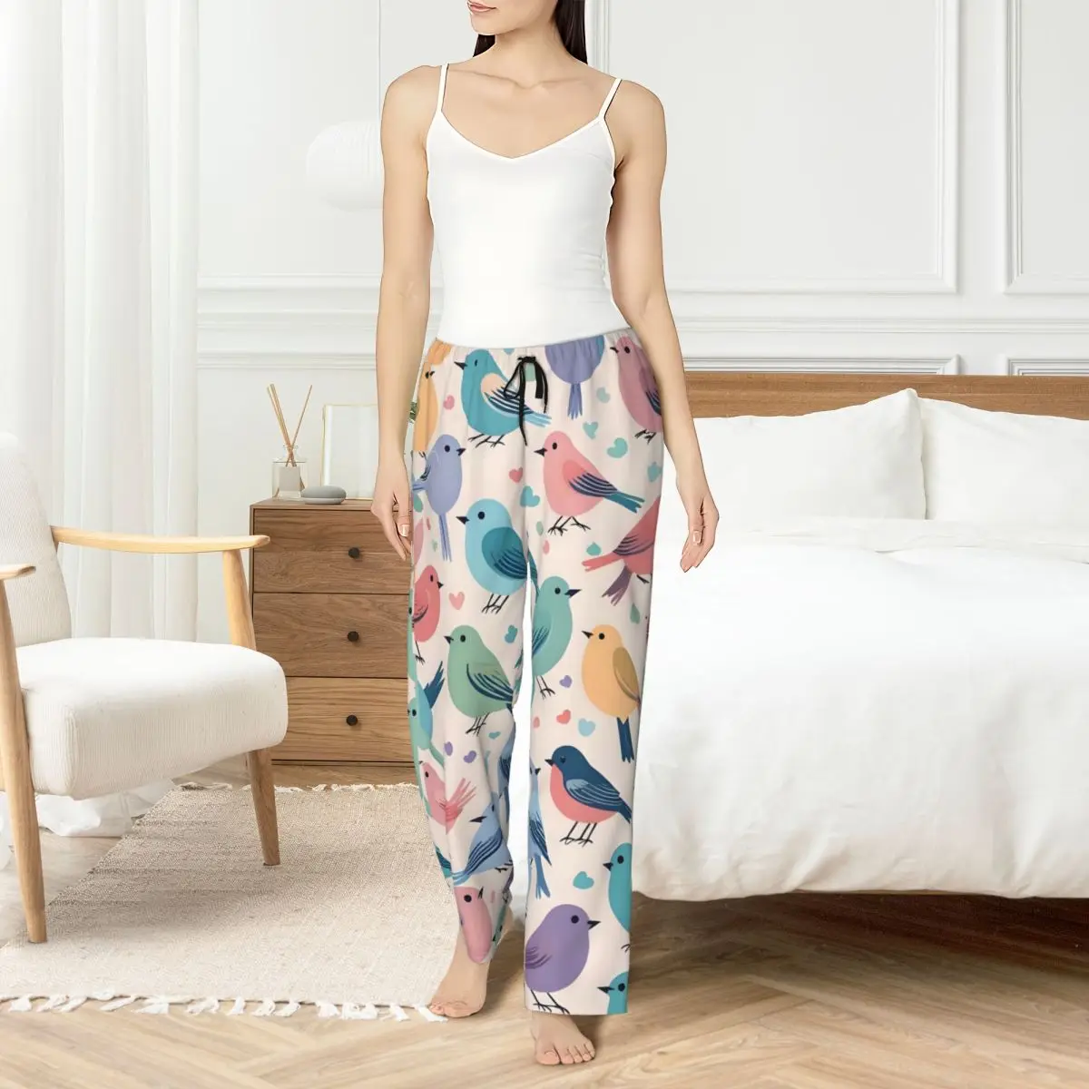 

Женские пижамные штаны с принтом попугая и птицы, милая одежда для сна с попугаем, штаны для сна с карманами