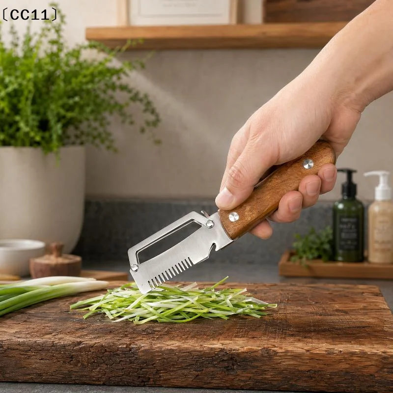 Multi-Functional 3-in-1 Stainless Steel Serrated Vegetable Peeler With Wooden Handle Slicer Bottle Opener Kitchen Tool〔CC11〕