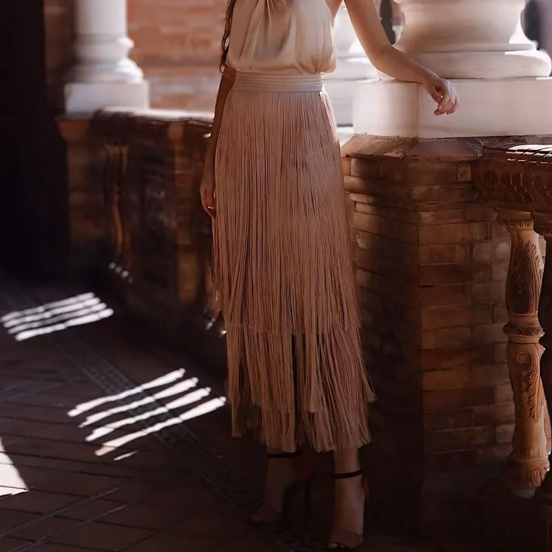 Demi-jupe de soirée élégante pour femmes, décontractée, couleur unie, longueur Midi, mode gland, taille haute, demi-jupe irrégulière, printemps automne