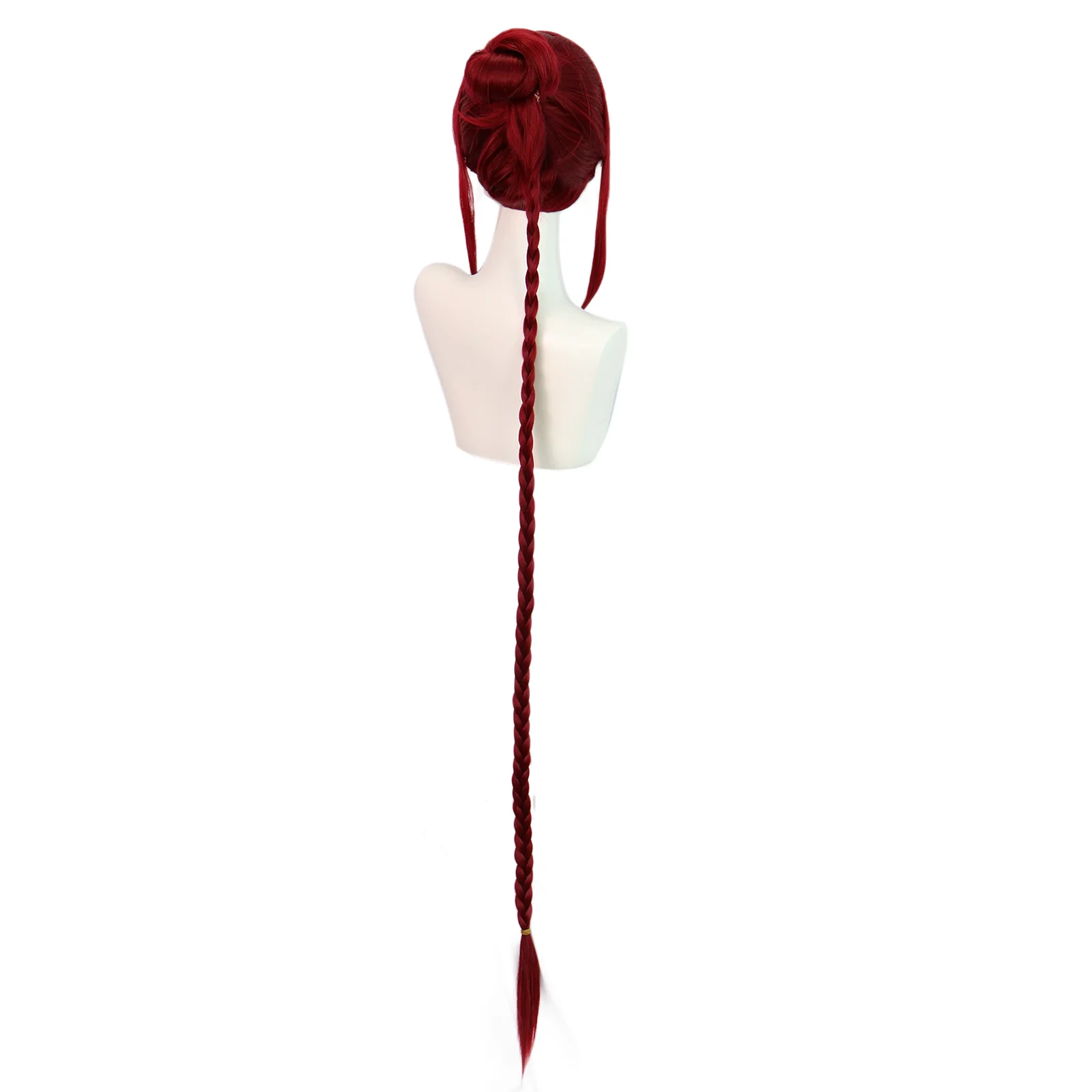 Halloween Synthetic Wig with Extra-Long Braided Ponytail Wig Dark Red Color, Perfect for Anime Roleplay & Costume Parties