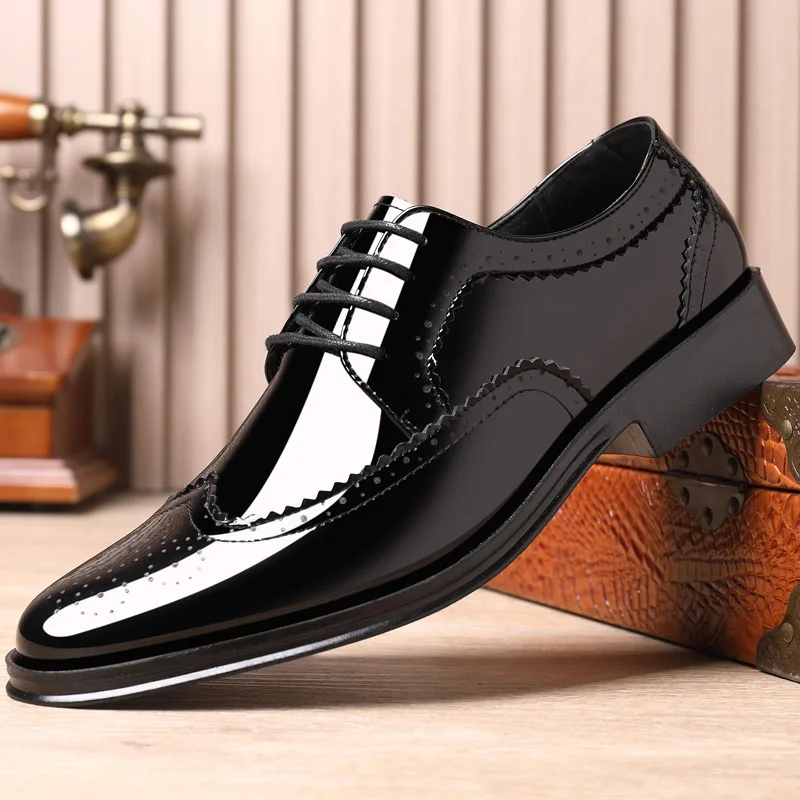 Men's Classic Retro Brogue Shoes Mens Lace-Up Leather Dress Business Office Flats Men Wedding Party Oxfords EUR Sizes 38-47