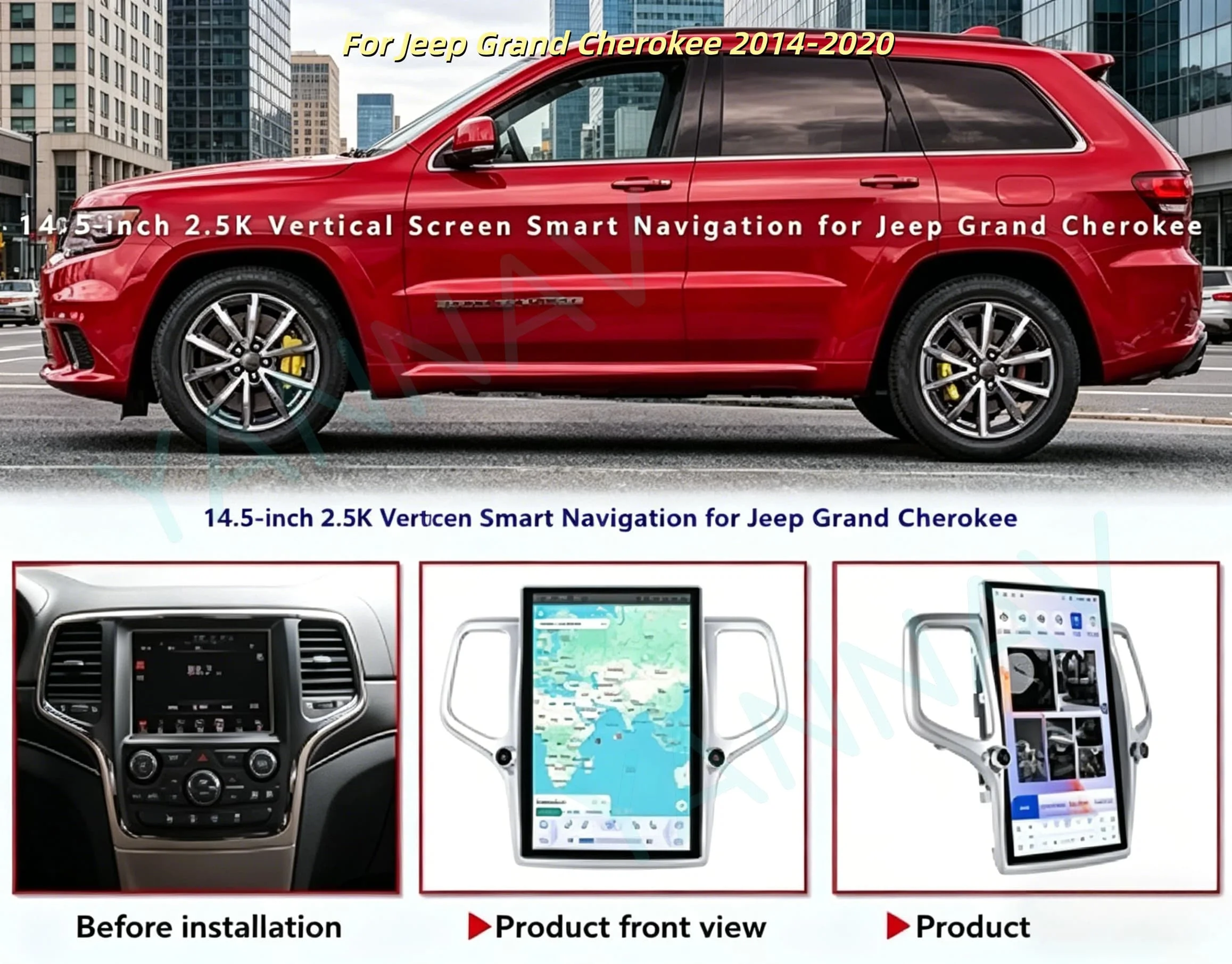 2 Din Car Radio Multimedia Player Stereo for Jeep Grand Cherokee 2014-2020 with GPS Bluetooth Tesla Style Screen Audio DSP 8GB+1