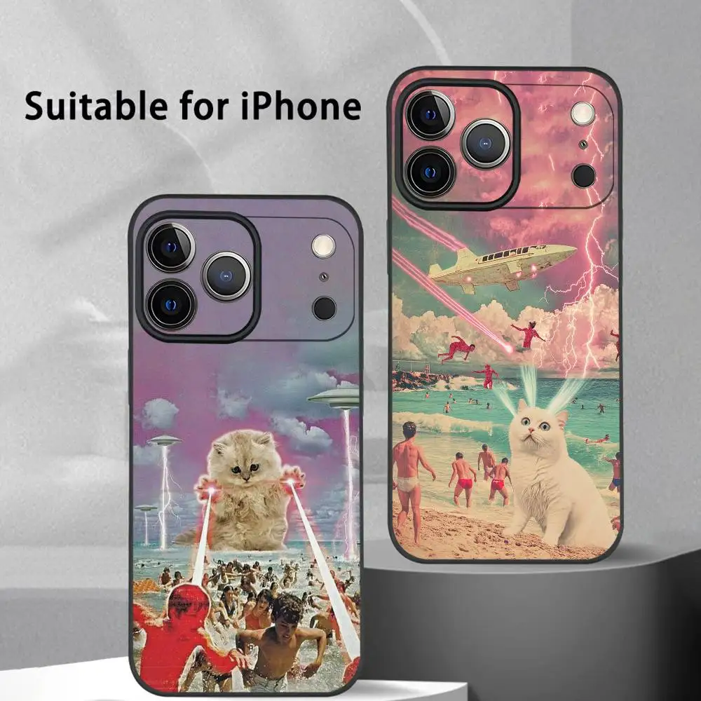 

Ins Cat Invasion Cartoon Phone Case For IPhone 17 16 15 14 13 12 11 Pro Max Plus Mini Black Frosted Soft Shell Funda