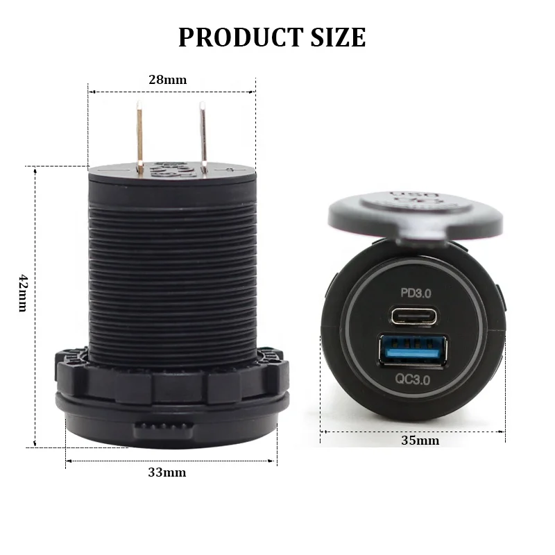 Install Usb Port In Car Fast Charging Usb C Pd 12V 2 Ports Qc 3.0 And Type C Pd Dc 12V-24V Dual Usb Power Socket Outlet