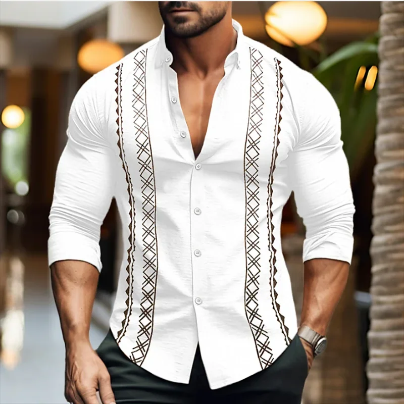 Men\'s lapel shirt Button Luxury Party Casual Party Tiger Eagle HD Pattern plaid stripes Fashion Sport Comfortable soft top