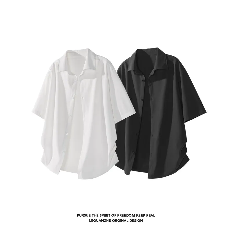 

LAPPSTER Summer Funny White Shirt Men Women Loose Smooth Japanese Korean Fashions Designer Blouses Short Sleeve Button Shirts