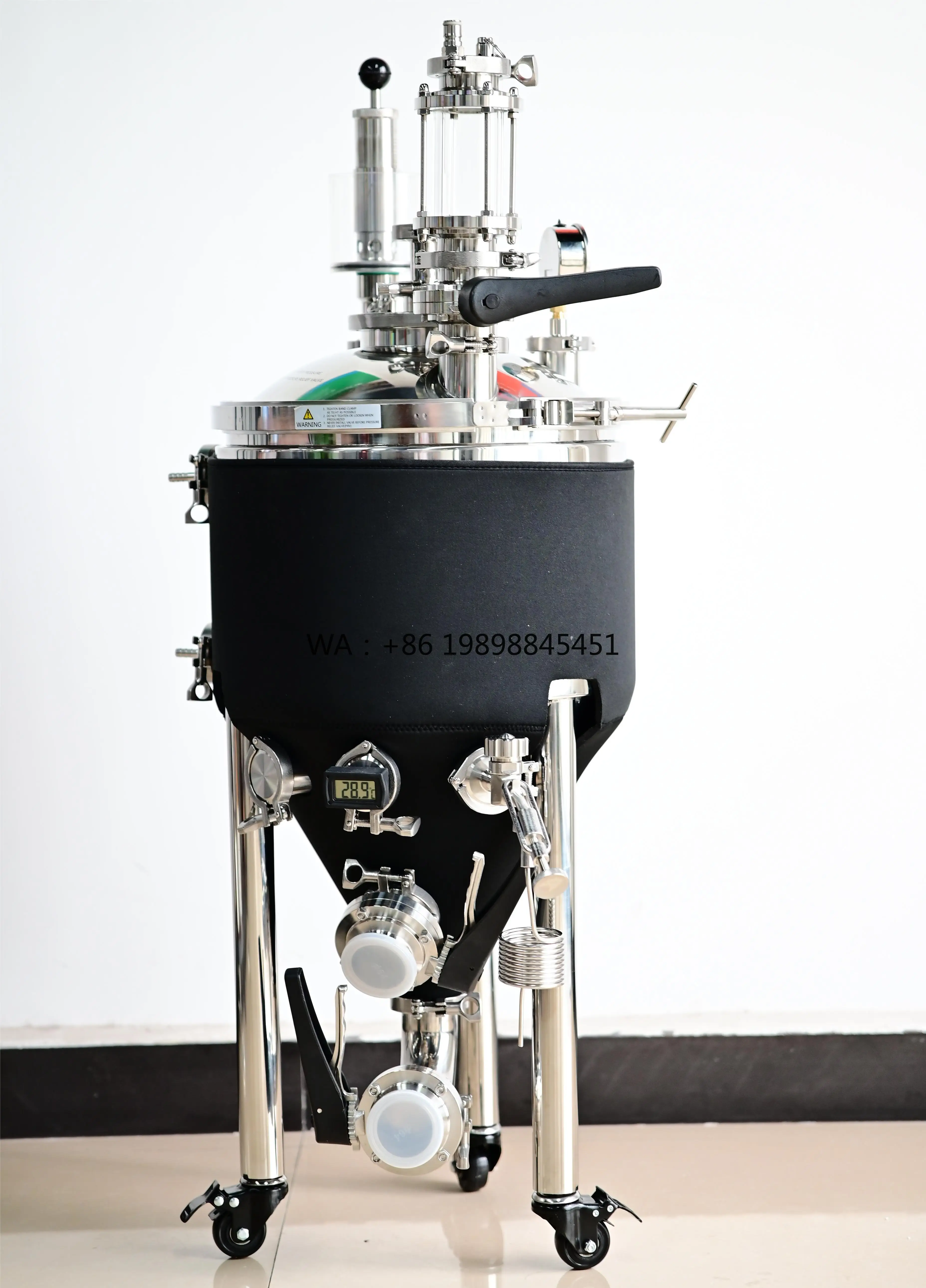 Mobile Yogurt Wine Beer Fermentation Tank 30L Small Conical Fermenter Stainless Steel 304 Industrial