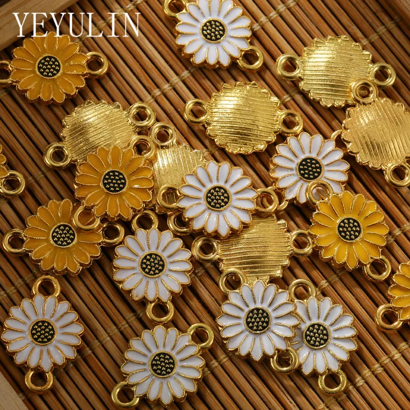 YEYULIN 10pcs/lot Sunflower Daisy Flower Connector Charms Pendant DIY Handmade Necklace Bracelet for Jewelry Making Accessories