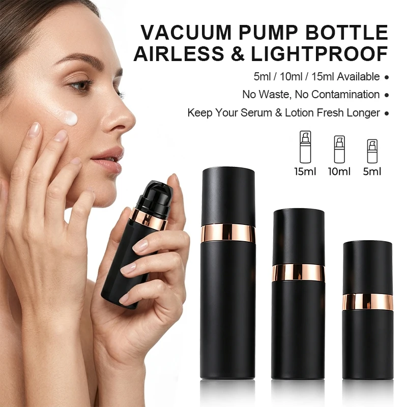 15ml 30ml 50ml Kunststoff-Pumpflasche Vakuumpumpflasche Reise-Abfüllbehälter Schwarze Lichtundurchlässige Airless-Sprühflasche für Lotion