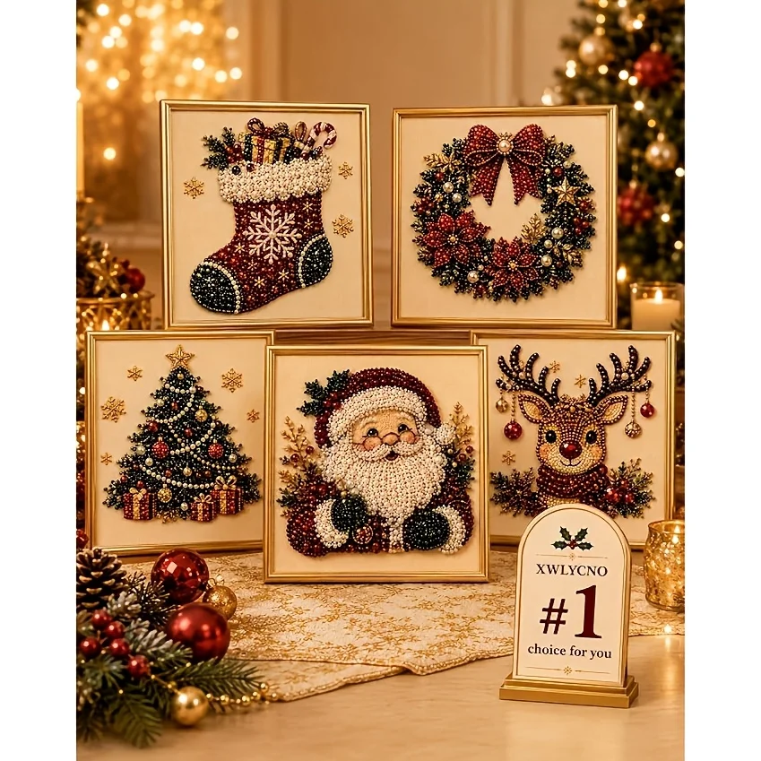 2D DIY Christmas Pearl Diamond Painting Art, Frameless, Christmas Pearl Painting, Colorful Pearl Painting, Home Wall Decoration