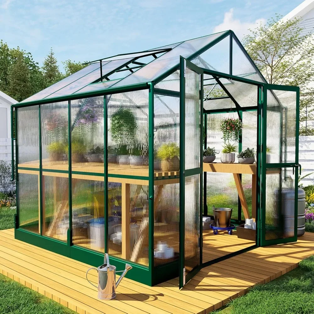 

Greenhouses 8x8x7.5 FT Aluminum Outdoors,Greenhouse 2 Vents Lockable Swing Door Rain Gutter,Walk-in Greenhouse Backyard Plants