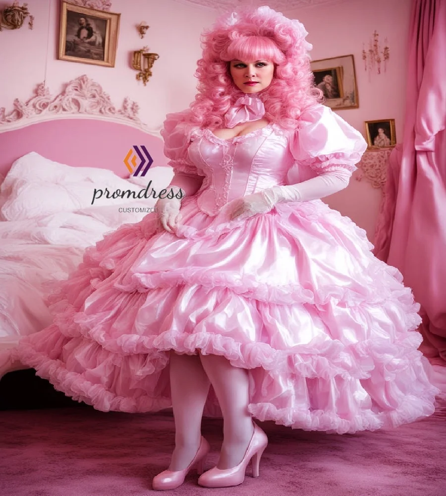 

Fairycore Розовое платье для выпускного вечера Sissy 2025 с коротким рукавом размера плюс Средневековые викторианские вечерние платья в стиле рококо Элегантные вечерние платья по индивидуальному заказу