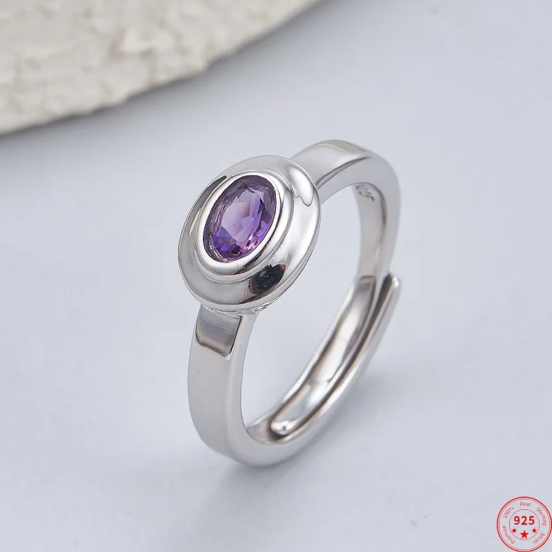 

Кольца из стерлингового серебра 925 пробы с драгоценными камнями для женщин и мужчин, овальный спутывающий самолет, натуральный аметист, модные ювелирные изделия в стиле панк, оптовая продажа