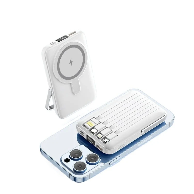 For IPhone 15 14 Samsung Xiaomi Powerbank Built USB C Cable 10000mAh Magnetic Wireless Power Bank
