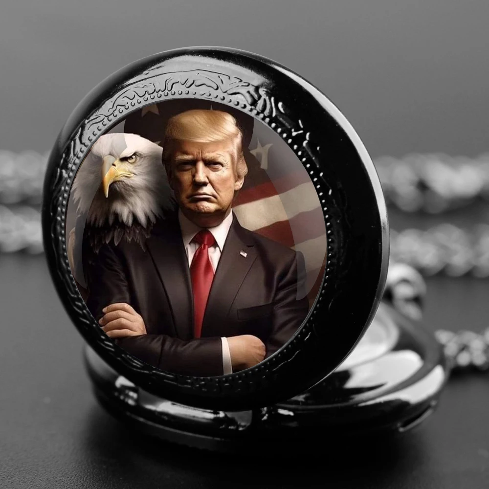 Trump Victory 2024 Design glazen koepel quartz zakhorloge met duurzame ketting Arabische cijfers wijzerplaat voor mannen en vrouwen creatieve geschenken