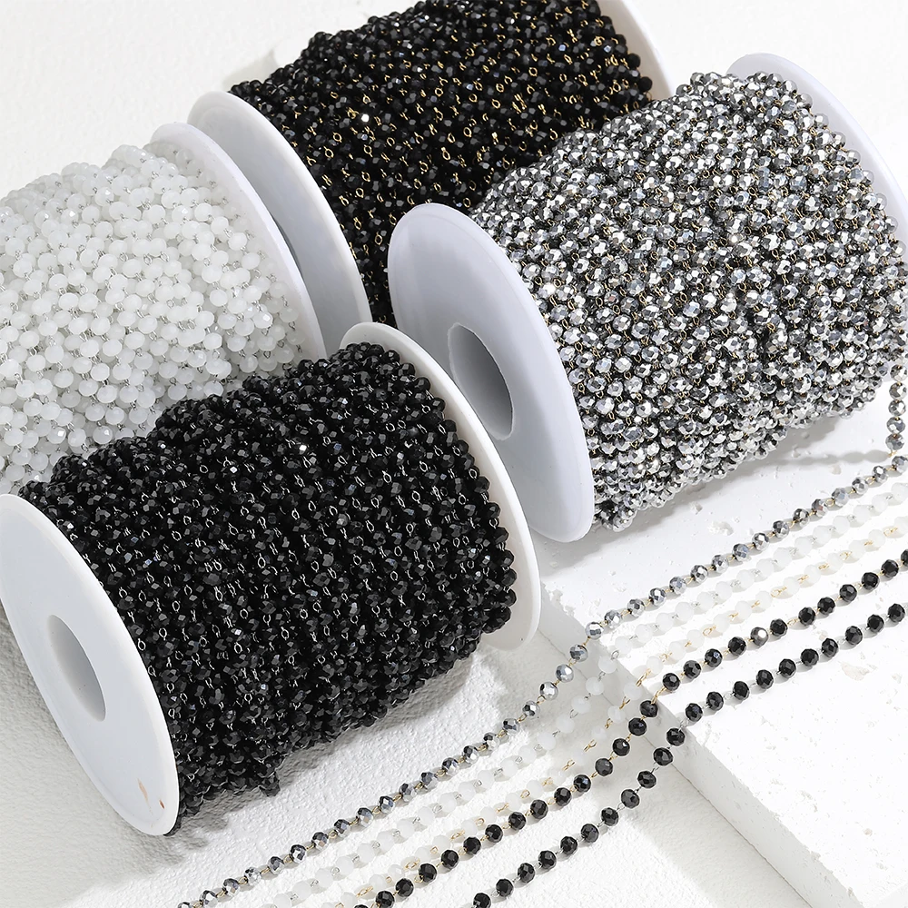 1 Meter Edelstahl Mehrfarbige Kristallperlen-Ketten für DIY Halsketten Armbänder Schmuckherstellung Zubehör – Detail 8