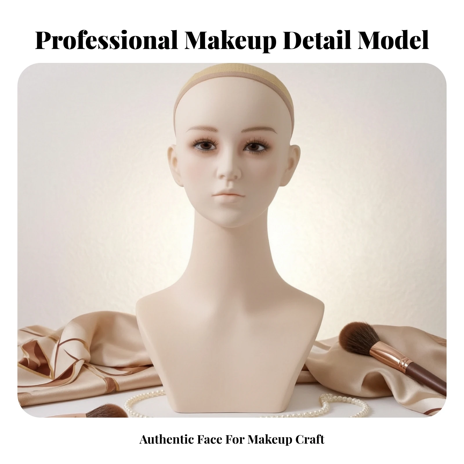 Molded Hairpiece Mannequin Bust Makeup Display Bust Realistic Hairpiece Head PVC Pierced Ears