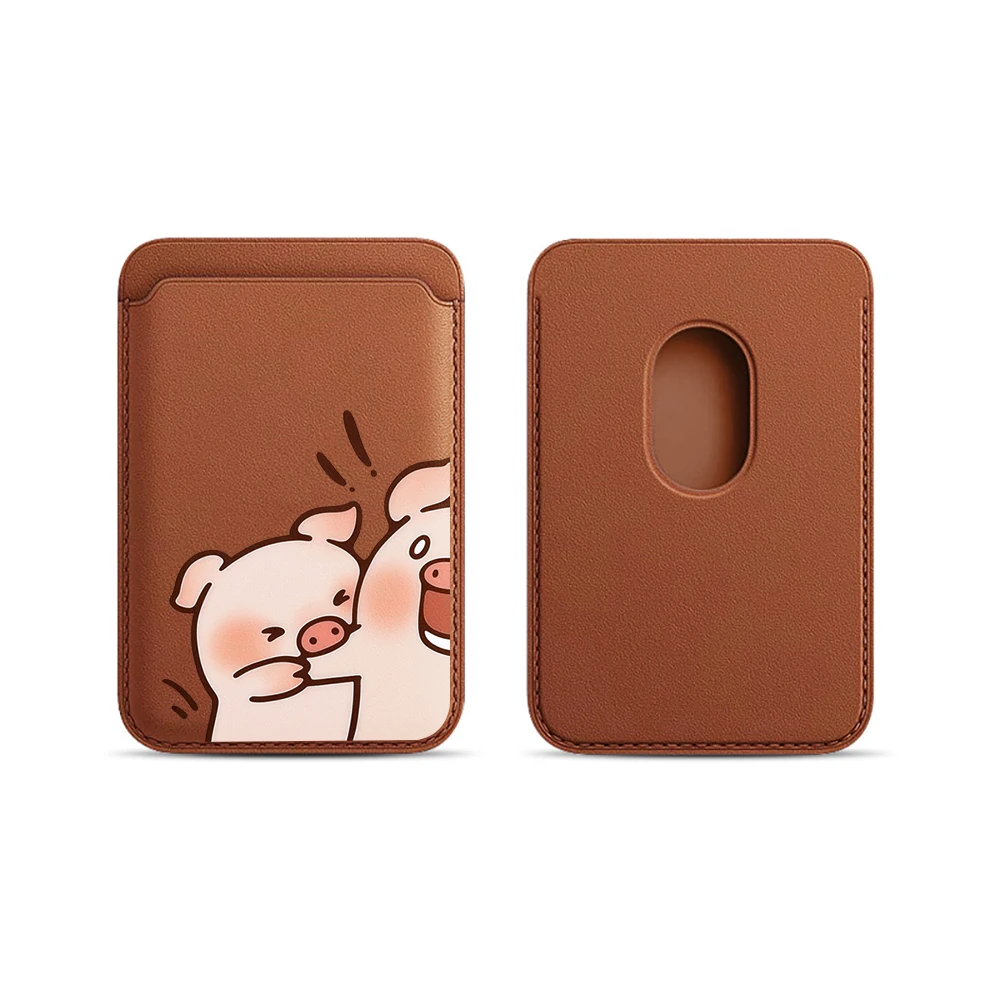 Leder-Kartenhalter mit Cartoon-Schweinchen-Motiv für Paare, Handy-Kartenhalter für Magnetische Hüllen, Geeignet für alle iPhone Magsafe Karten-Handy-Rückseiten-Taschen – Detail 19