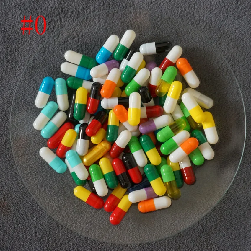 0# 1000/5000pcs 0 Size High Quality Colored Hard Gelatin Empty Capsules Hollow Gelatin Capsules Joined or Separated Capsules