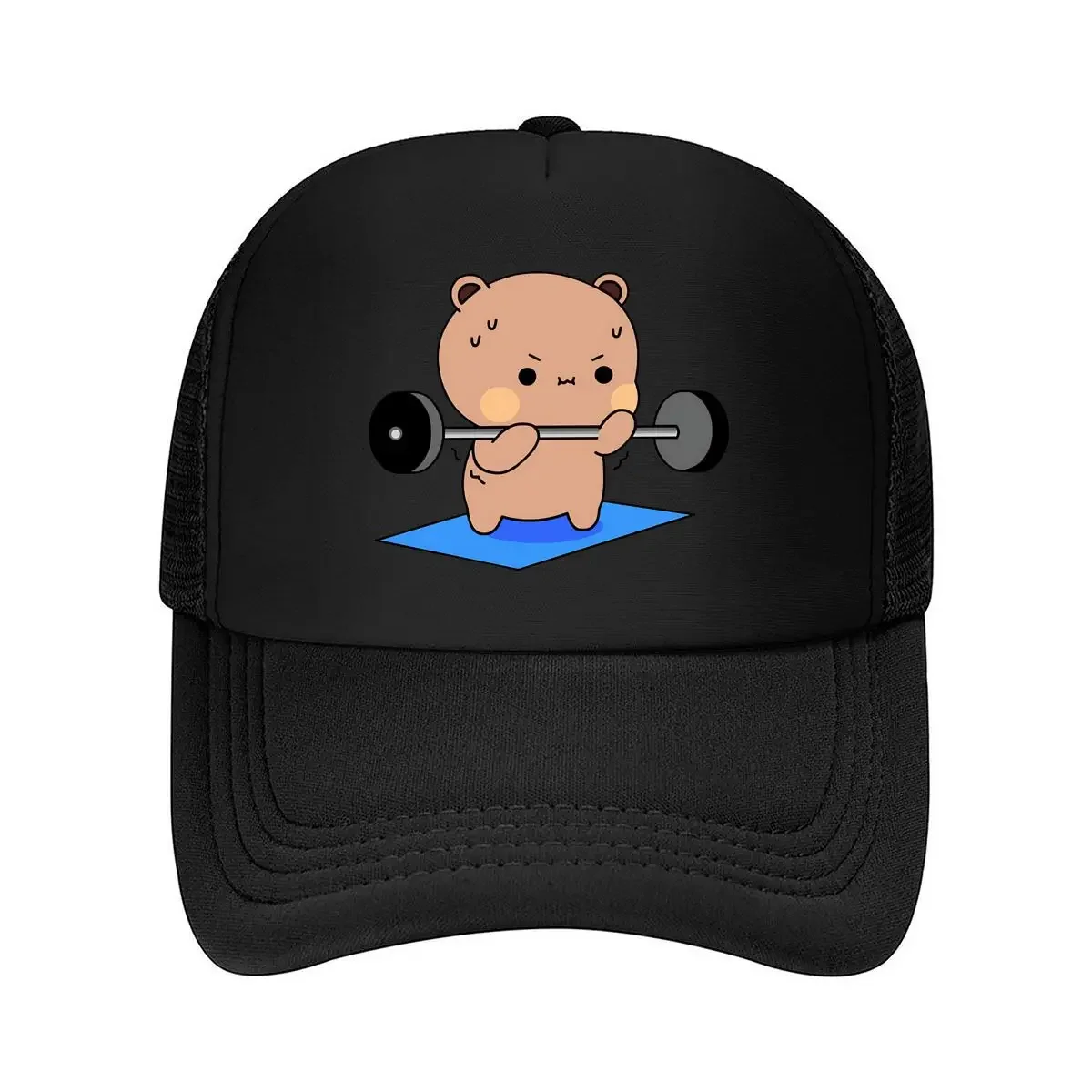 قبعة بيسبول شبكية بتصميم فني للياقة البدنية على شكل دب لطيف - مستوحاة من اللياقة البدنية