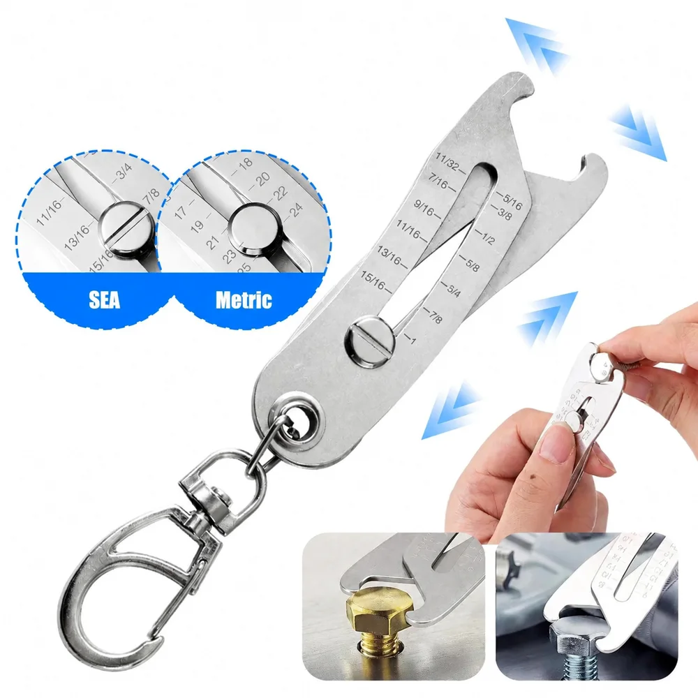 Precise Thread Size Checker Keychain Portable Caliper Gauge Metric/Imperial Hexagonal Nut Screw Thread Size Manual Measure Tools
