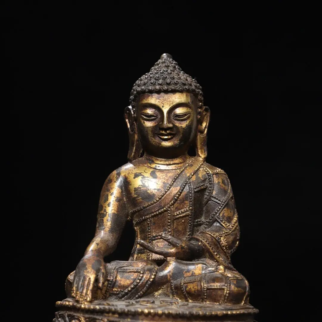 Gold Plated Brass Amitabha Shakyamuni Buddha Home Temple Desktop Antique Decor