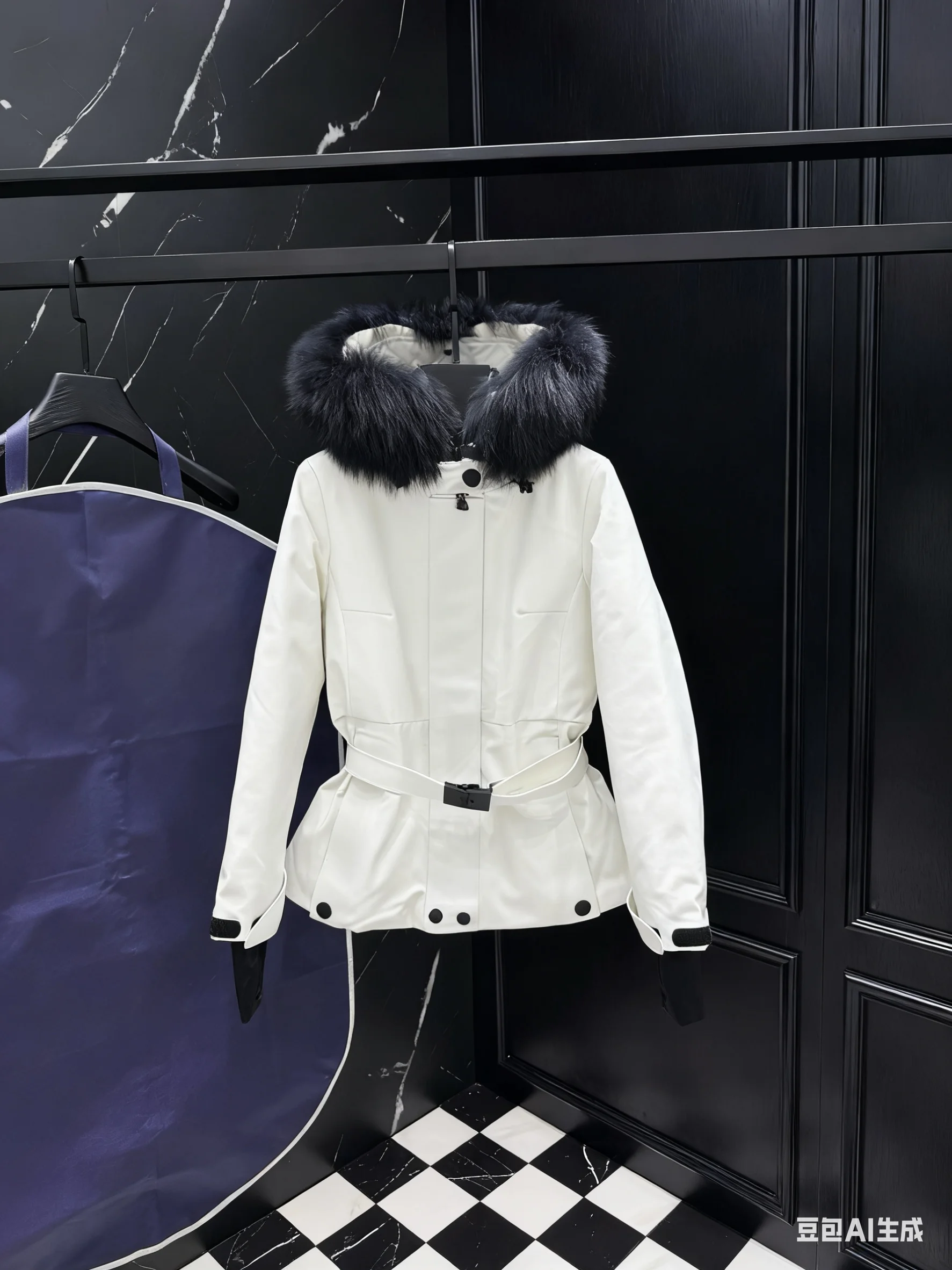 معطف شتوي بغطاء للرأس بياقة من فرو الثعلب الأبيض للسيدات لعام 2025، سترة دافئة مقاومة للرياح