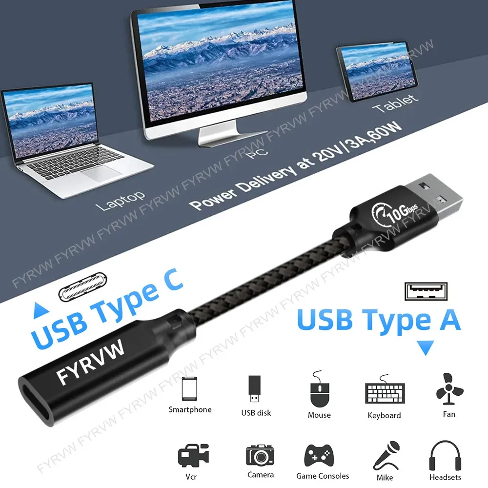 USB3.2 10Gbps Bi-Direction USB A to USB C Android Auto Extend Cable Adapter Data External SSD Fast Charge for Samsung Pixel