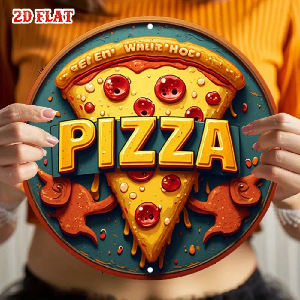 ديكور فني جداري معدني للبيتزا - 7.87 × 7.87 بوصة لافتة ألومنيوم للطعام الريفي لتزيين غرفة المرآب والمطعم والمقهى #6