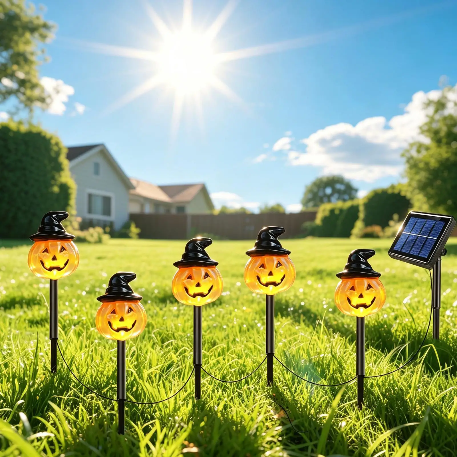 Solar Powered Halloween Stake Lights 5 Pieces Pumpkin Patio Lighting Decor Solar Powered Path Light For Homeowners Gardeners