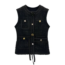2025 fashionable and elegant round neck single-breasted light luxury socialite high-end temperament tweed vest