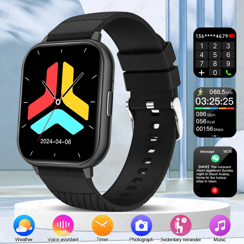 

LIGE Новые голосовые умные часы для мужчин и женщин, Bluetooth-вызов, музыка, пульс, кислород в крови, монитор здоровья, спортивные умные часы для фитнеса
