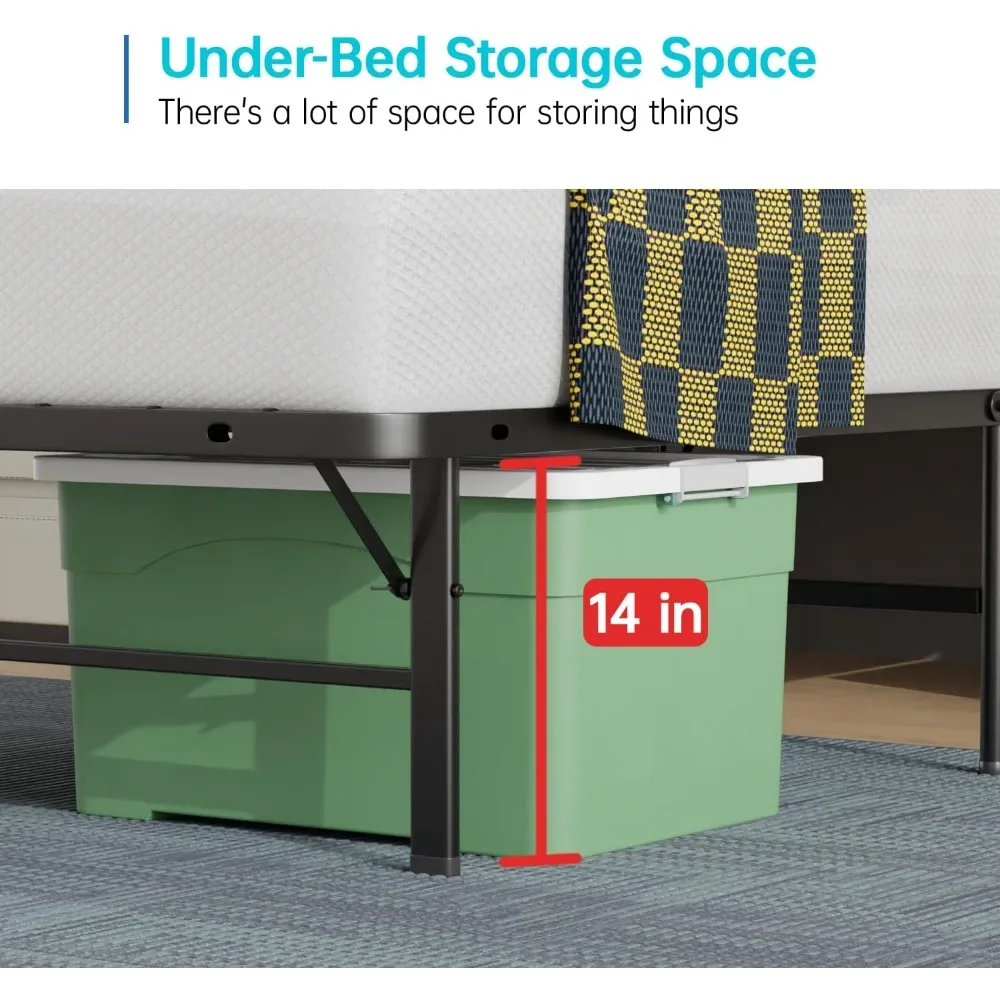 Queen-size Bed Frame, Metal Construction, Heavy-duty Steel Frame, 12 Legs, Foldable Design, and Under-bed Storage Space