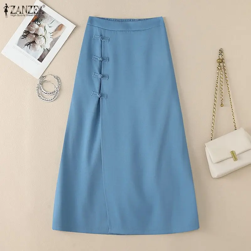 2026 ZANZEA Spring Elastic Waist Office Solid Skirts Women Maxi Long Skirt Loose Party Jupe Fashion A-line Work OL Faldas Saia