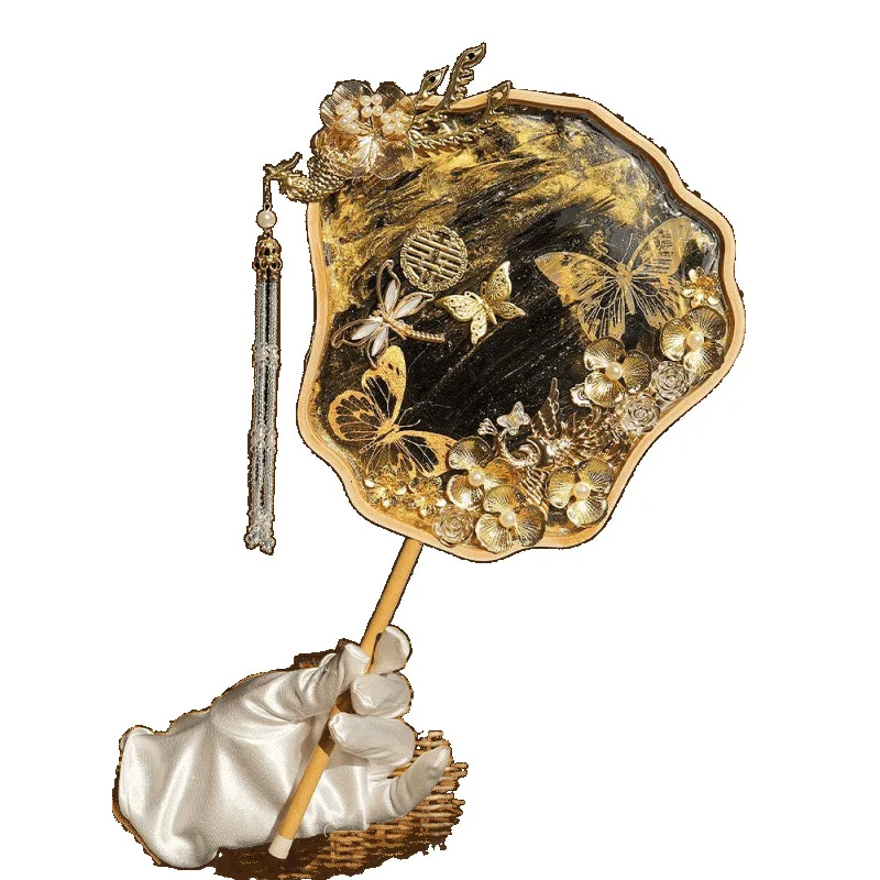 

Antique gilt water, fan bride wedding Chinese Hanfu wedding senior Xiuhe group fan material package DIY