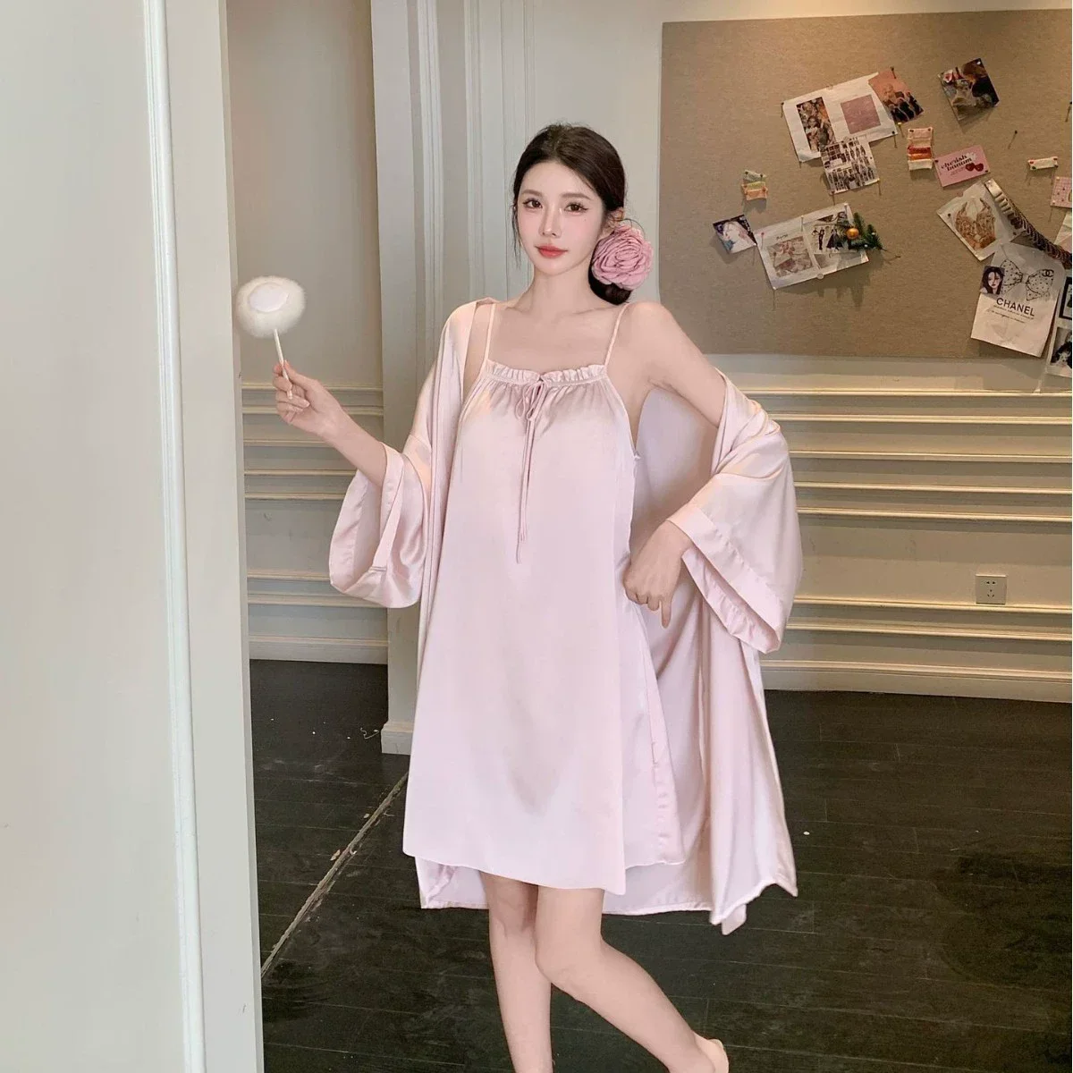 

Женский комплект-двойной халат, домашняя одежда, сексуальная ночная рубашка на подтяжках, интимное белье, весна-лето, новая одежда для сна из ледяного шелка, домашняя одежда