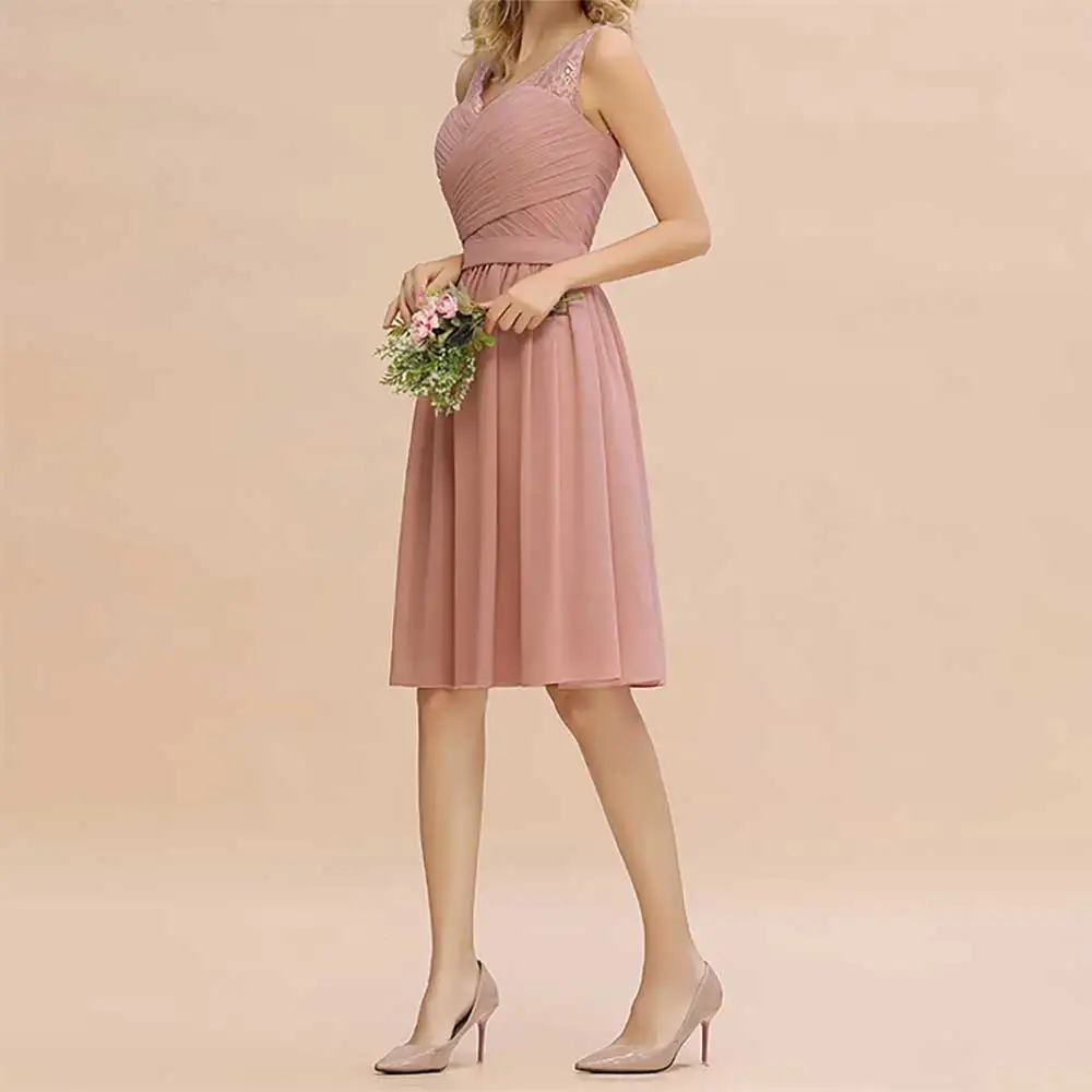 

Chic Evening Dresses Lace Applique Evening Dresses Sweetheart Neck Formal Gowns Knee-Length A-Line Pleated Prom Party Dress