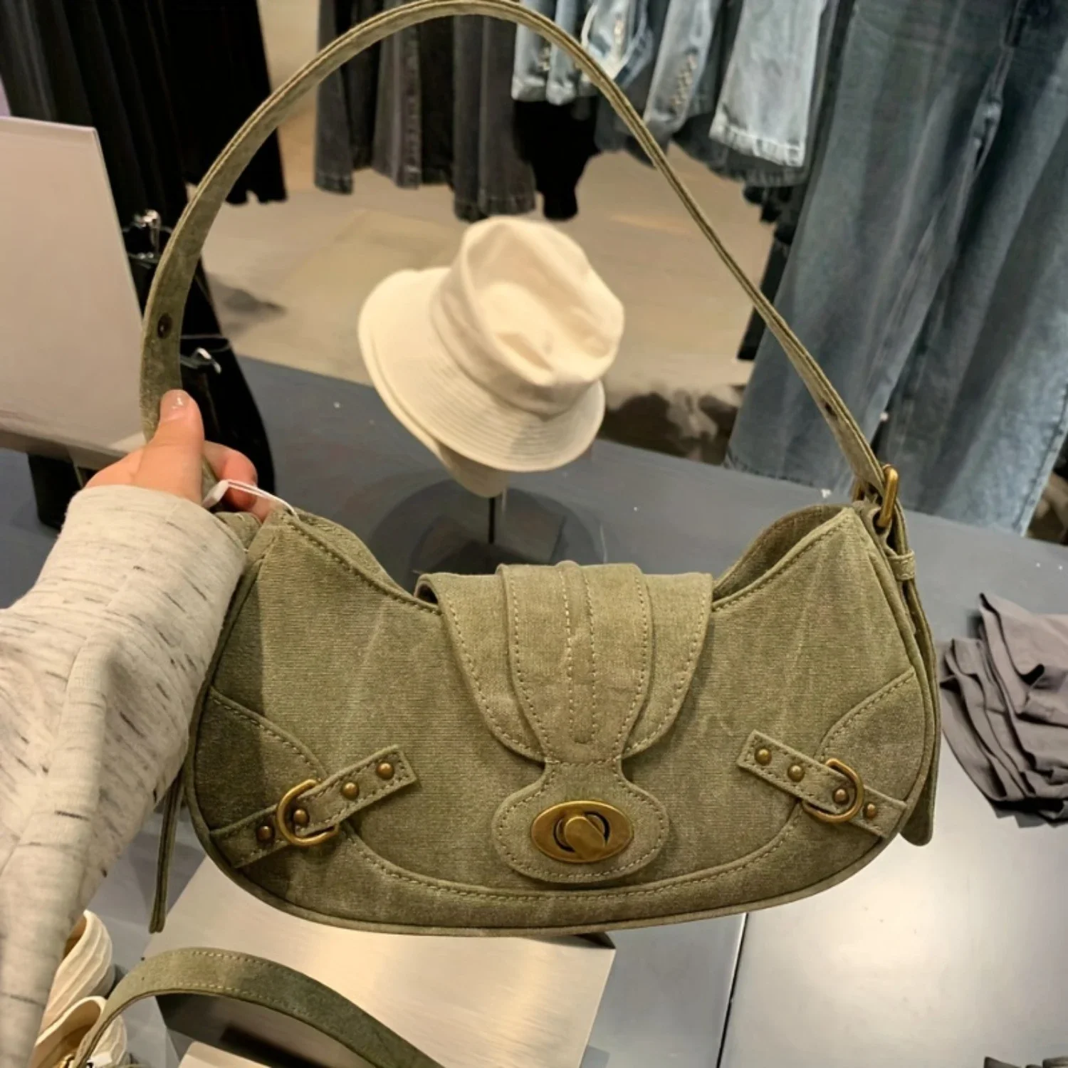 

Retro Crescent Grunge Style Canvas Shoulder Bag for Women - Stylish Underarm Handbag and Hobo Purse