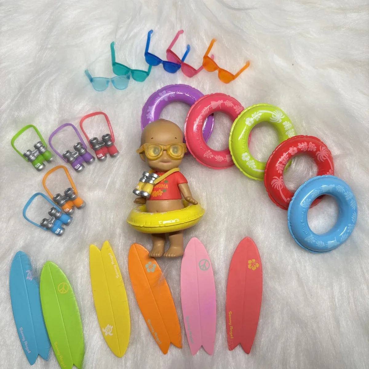 Sonny Angel 2015 2016 2017 2018 Summer Series Surprise hidden accessories Telescope Swimming ring Surfboard Sunglasses