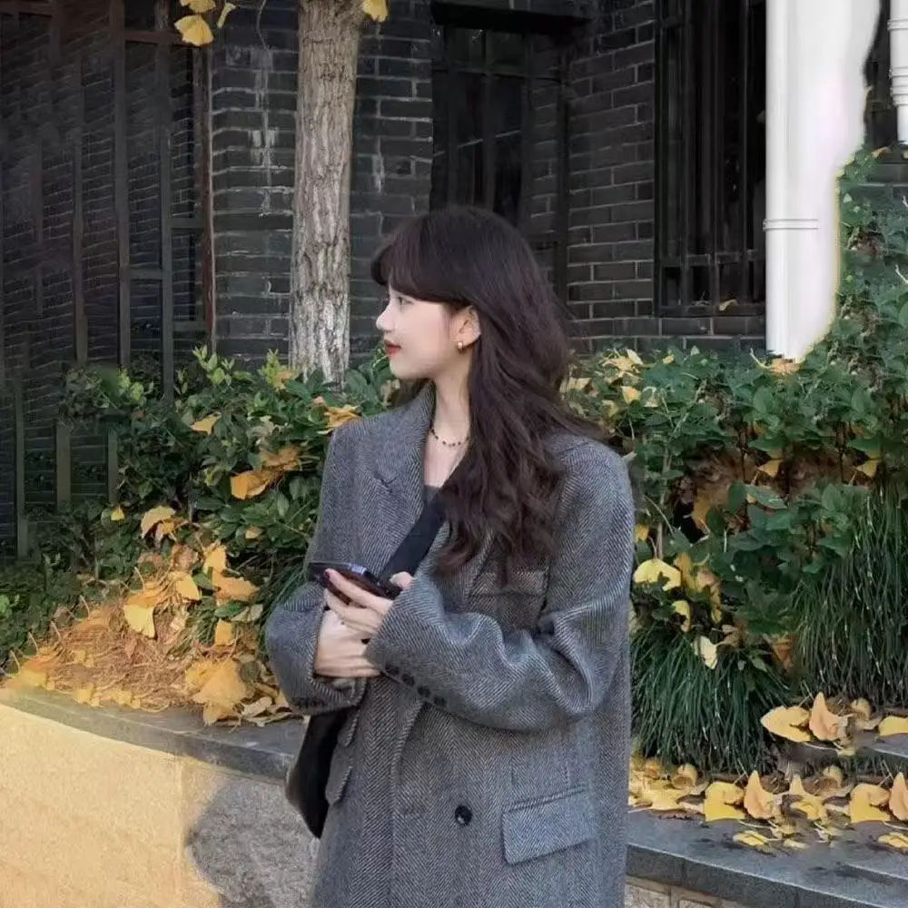 

Thiened Long ey Woolen Coat Women's Suiting Outerwear 2025 New Autumn Winter Small Size High-End Feelings Polyester Fiber