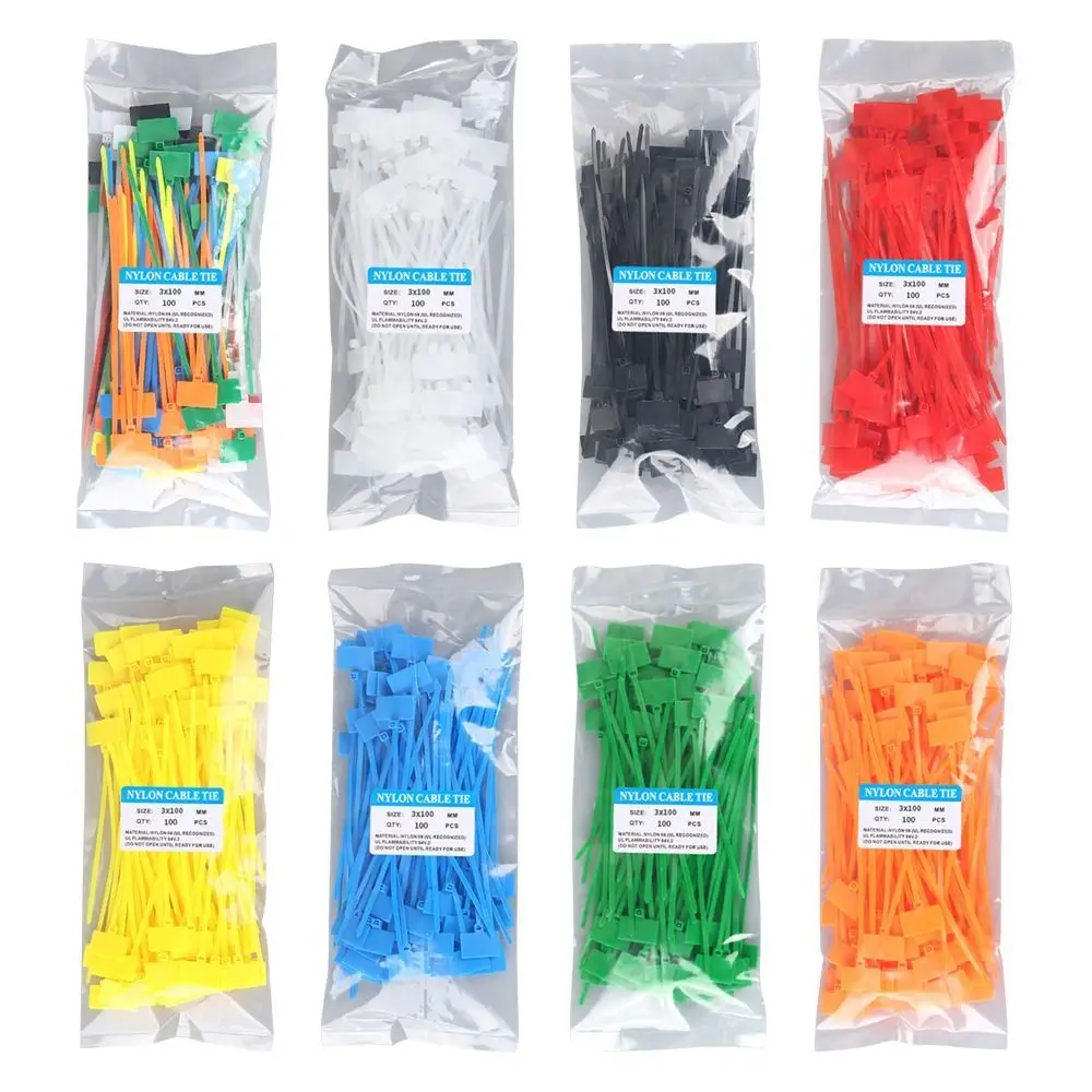 100Pcs Easy Mark Nylon Cable Ties Self-locking Zip Ties Strapping Tape Colorful Tag Labels Wire Marker Wiring Accessories