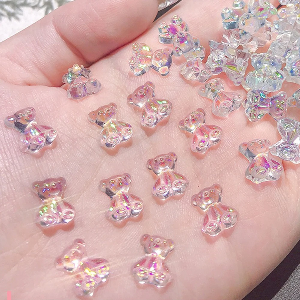 1~4SETS Nail Decoration Internet Celebrities Rich And Colorful Cute Bear Nail Decoration Holographic Trending Content